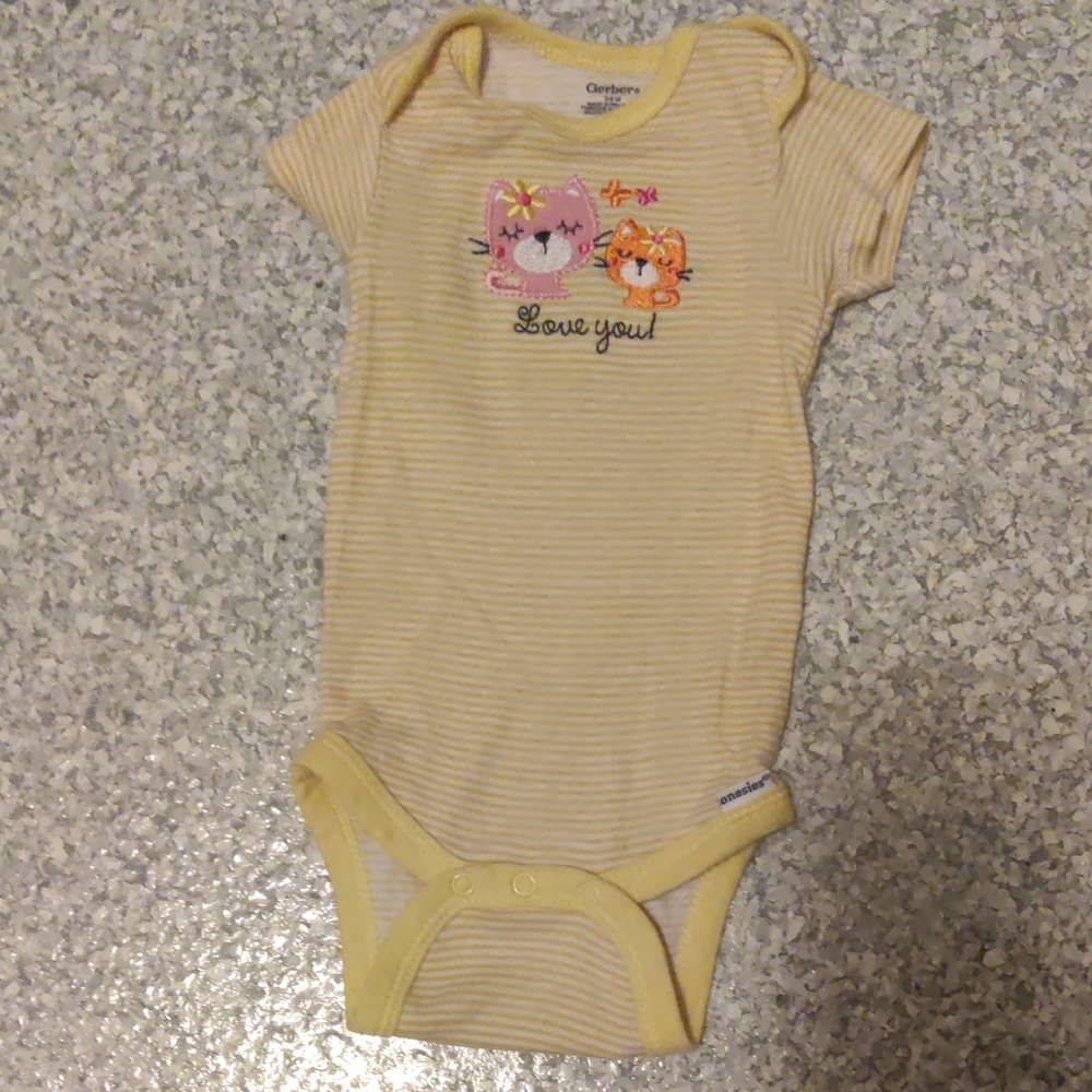 Gerber Yellow Striped Bodysuit with Cute Cat Design